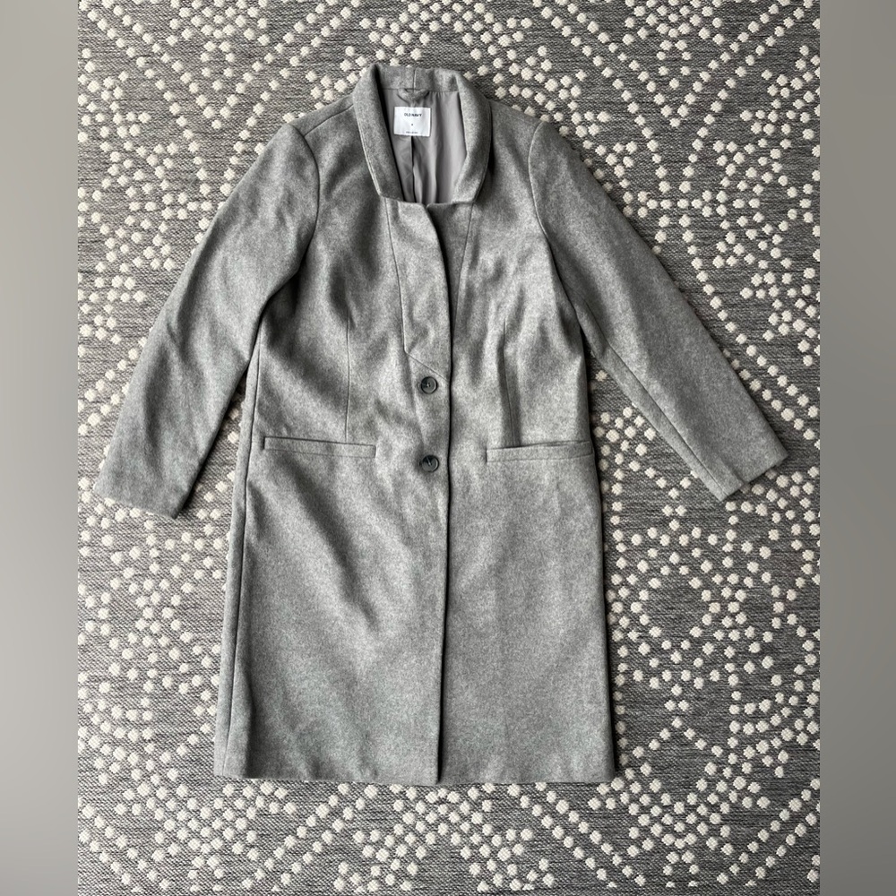 Old Navy Mixed Wool Trench Coat Womens Medium Blazer Jacket Gray parka peacoat
